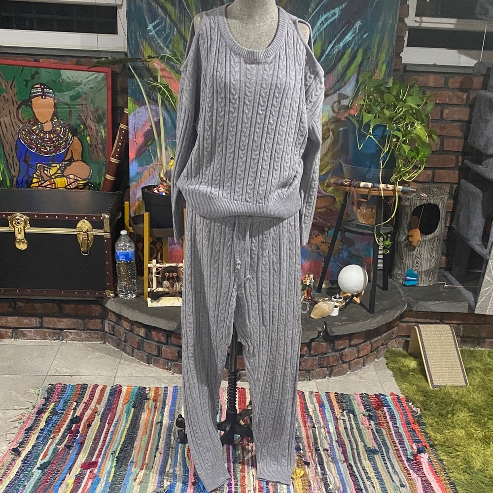 New York & Company Gray Cable Knit Sweater Set